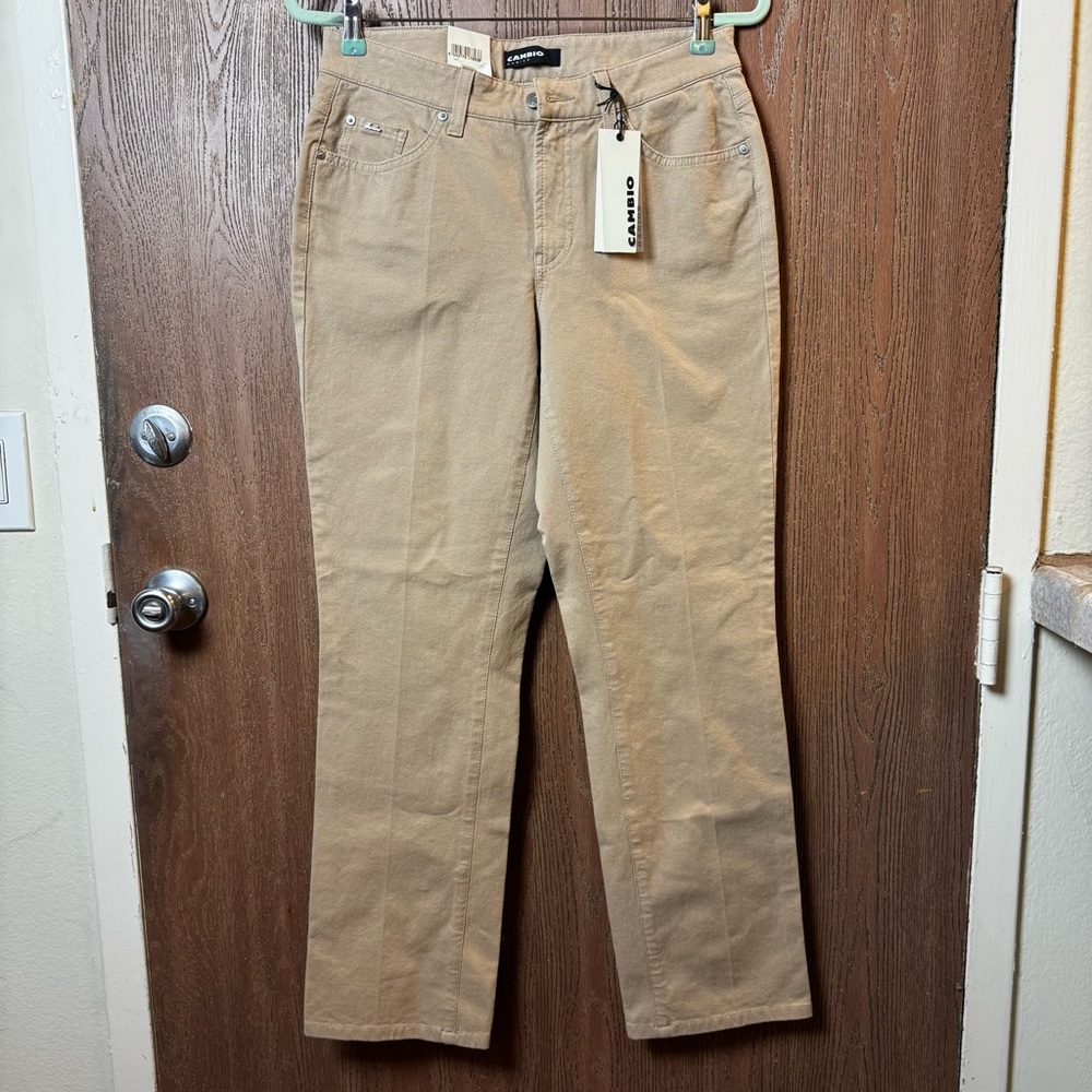 Cambio Norah Slim Tan Straight-Leg Pants